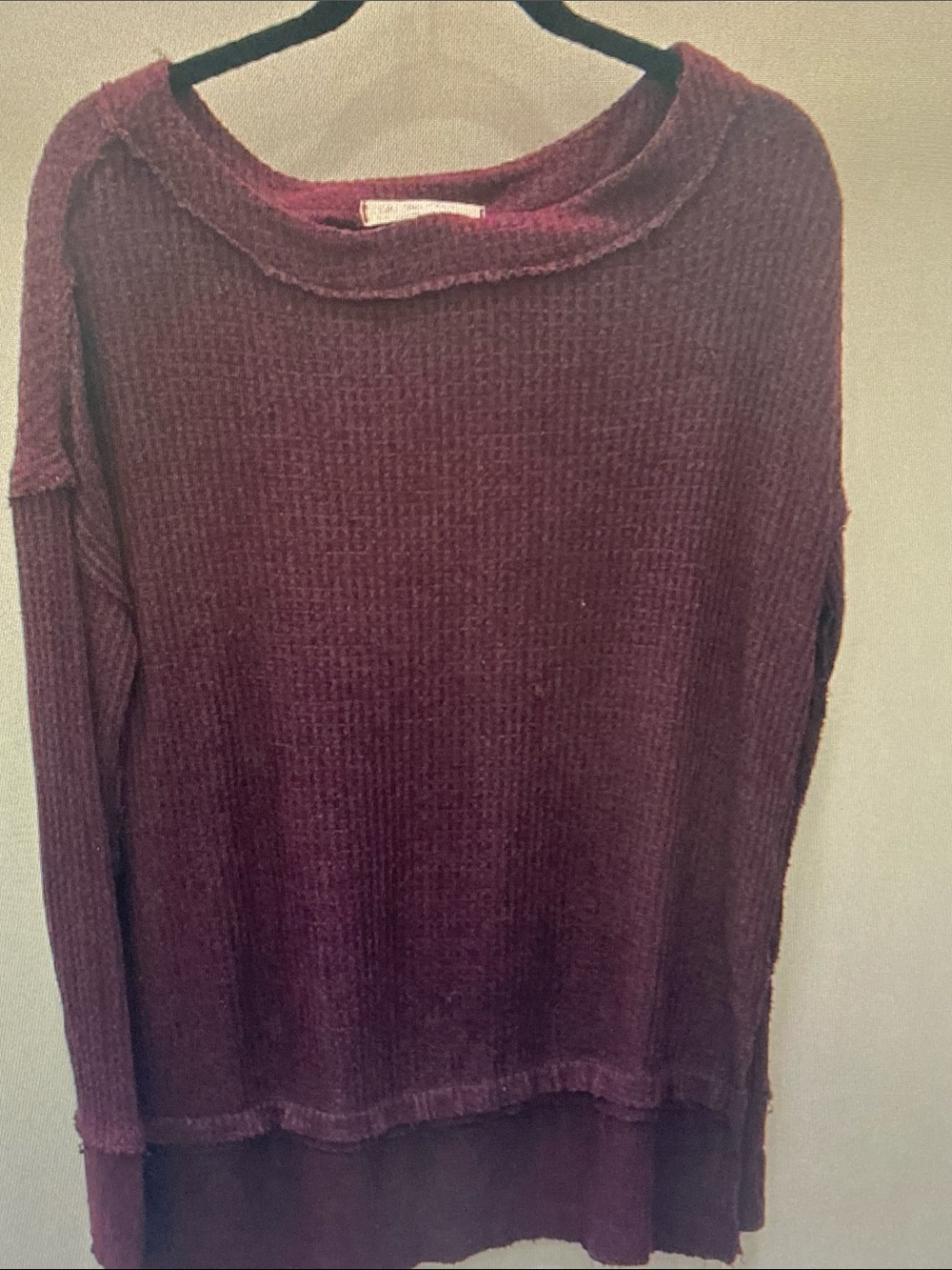 We The Free Relaxed Waffle Knit Scoop Sweater - Wine